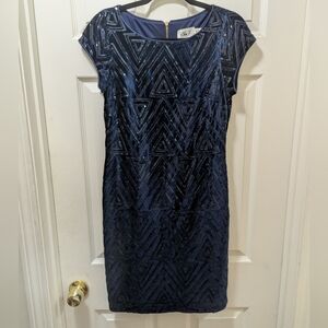 Eliza J Midnight Blue Velvet Geometric Sequin Dress